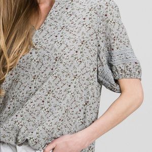 Dusty Blue Floral Top with Crochet Accents